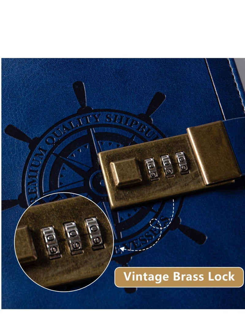 Generic A5 Retro Casual Style Password Book with Lock Diary Creative Handbook Password Notebook Multifunctional Notepad (Blue) - Image 3