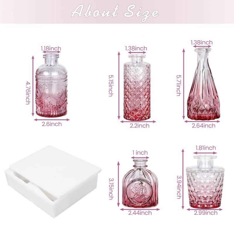 TBWIND Pink Day Glass Bud Vase Set of 5, Small Flower Vases for Centerpieces in Bulk, Mini Vintage Vase for Wedding Decor, Single Flowers, and Home Table DÃ©cor - Image 3