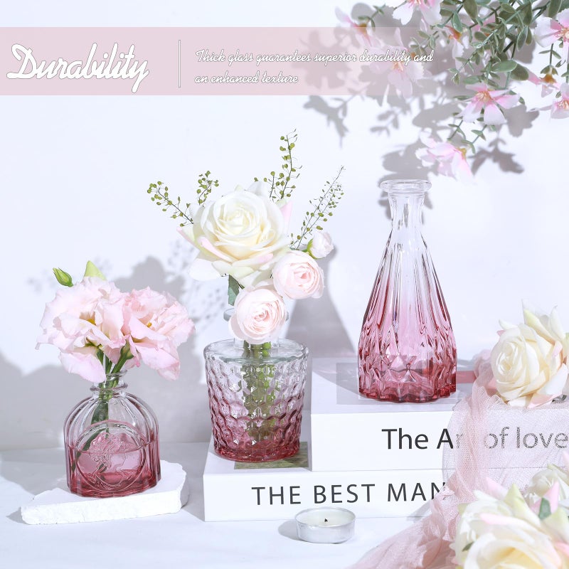 TBWIND Pink Day Glass Bud Vase Set of 5, Small Flower Vases for Centerpieces in Bulk, Mini Vintage Vase for Wedding Decor, Single Flowers, and Home Table DÃ©cor - Image 5