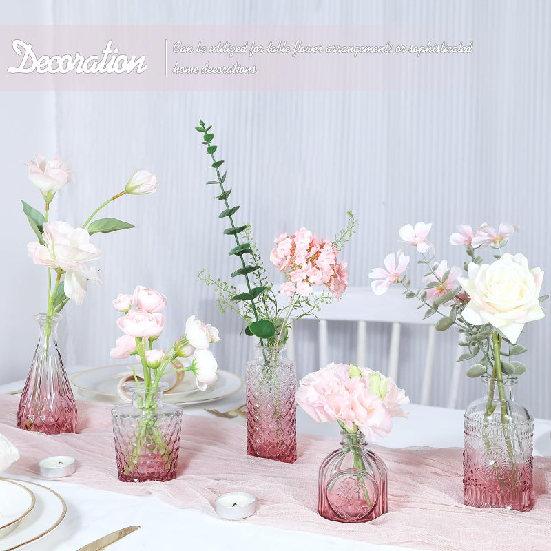 TBWIND Pink Day Glass Bud Vase Set of 5, Small Flower Vases for Centerpieces in Bulk, Mini Vintage Vase for Wedding Decor, Single Flowers, and Home Table DÃ©cor - Image 2