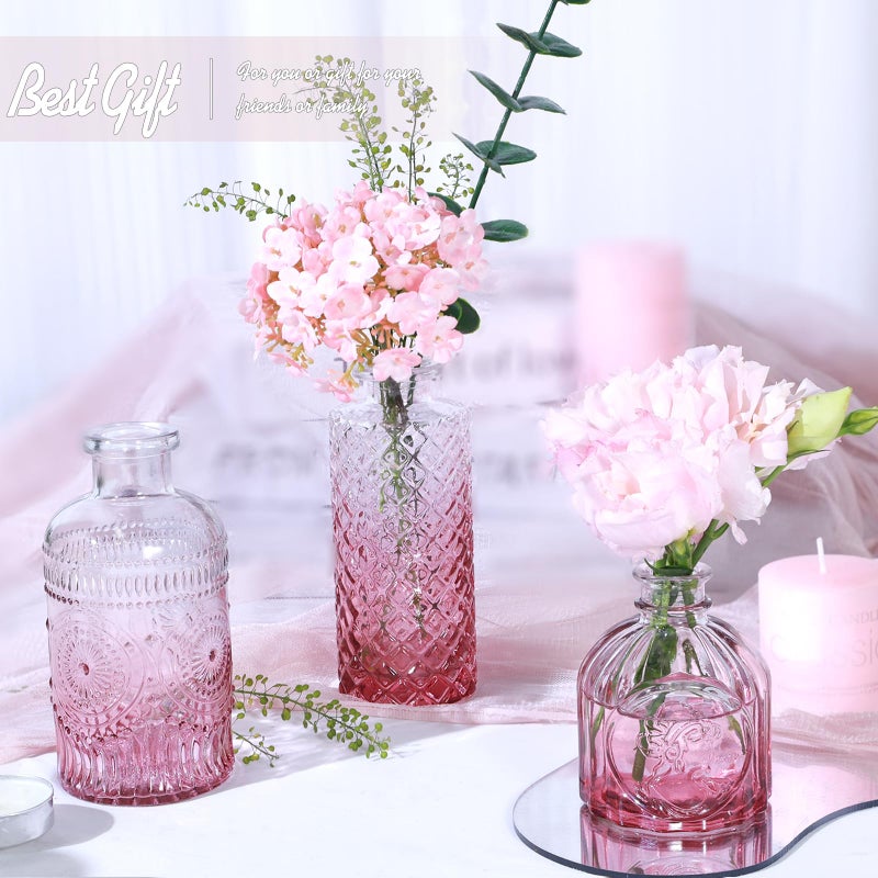 TBWIND Pink Day Glass Bud Vase Set of 5, Small Flower Vases for Centerpieces in Bulk, Mini Vintage Vase for Wedding Decor, Single Flowers, and Home Table DÃ©cor - Image 4