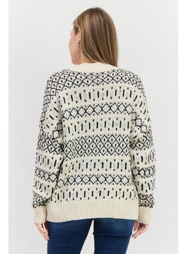 Black Tape Women V-Neck Pointelle Sweater, Cream  - Image 3