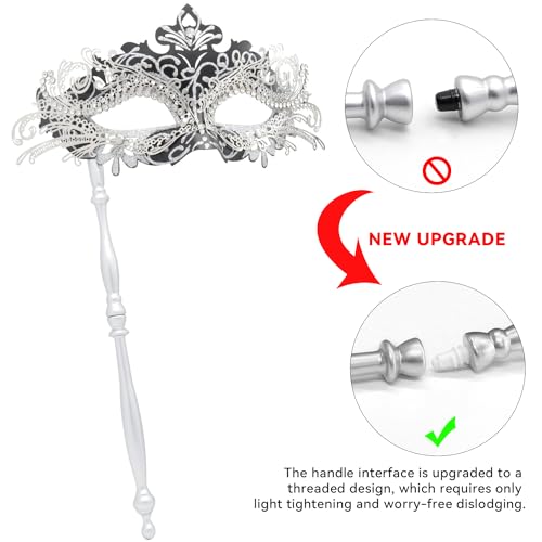 Coddsmz Masquerade Mask with Holding Stick Venetian Halloween Costume Mask Mardi Gras Mask for Womens Party - Image 5