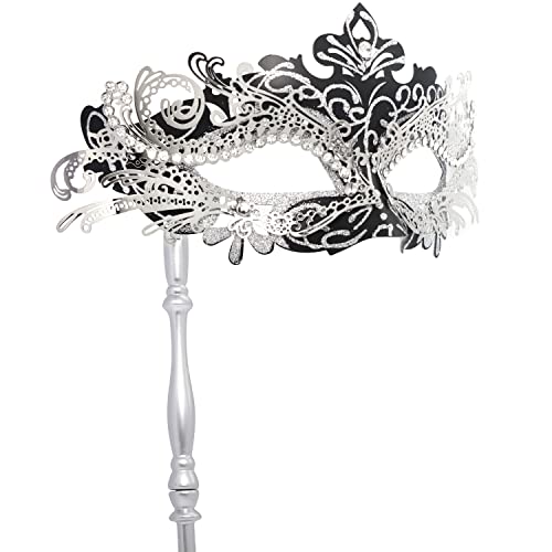 Coddsmz Masquerade Mask with Holding Stick Venetian Halloween Costume Mask Mardi Gras Mask for Womens Party - Image 1