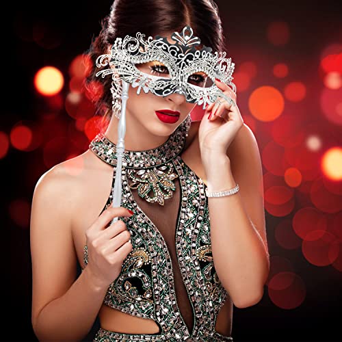 Coddsmz Masquerade Mask with Holding Stick Venetian Halloween Costume Mask Mardi Gras Mask for Womens Party - Image 2