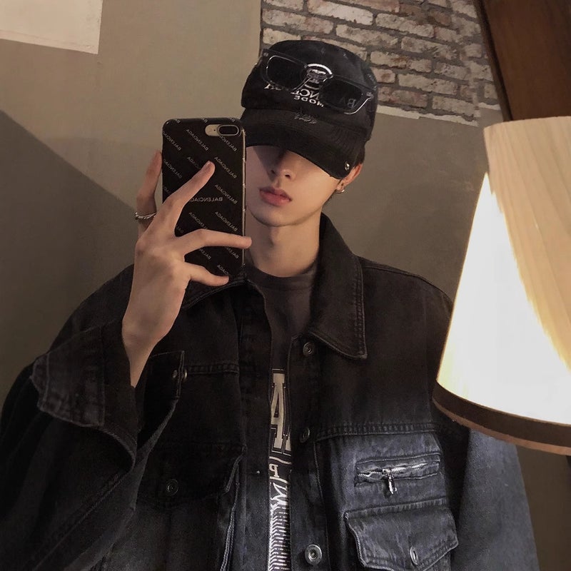 Supply American Retro Lapel Workwear Black Jacket Loose Denim Short Jacket Men'S Style - Image 5