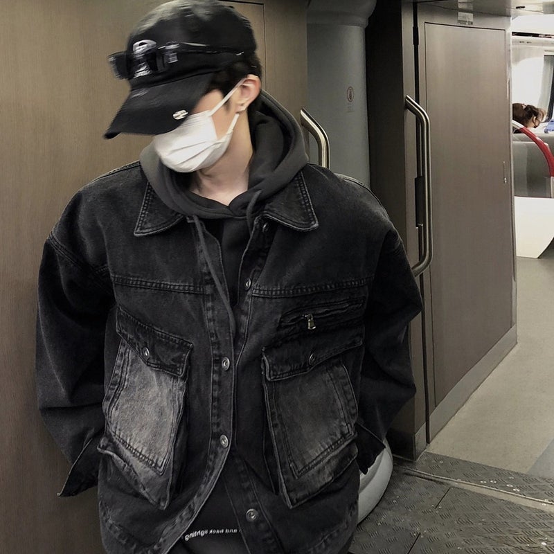 Supply American Retro Lapel Workwear Black Jacket Loose Denim Short Jacket Men'S Style - Image 2