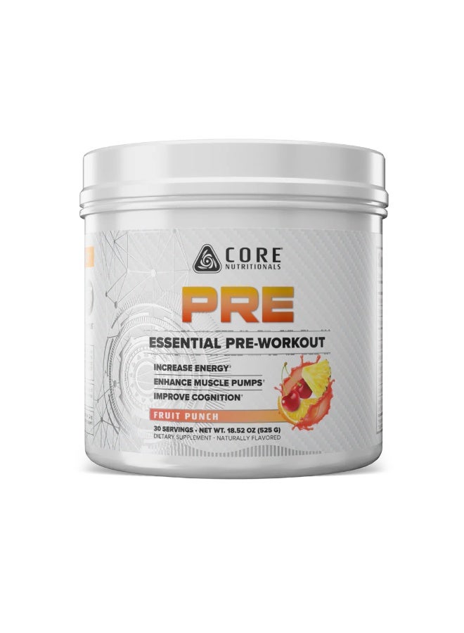 PRE Essential Pre Workout Powder, Beta Alanine & Caffeine Energy Formula for Strength, Endurance & Focus – Fruit Punch