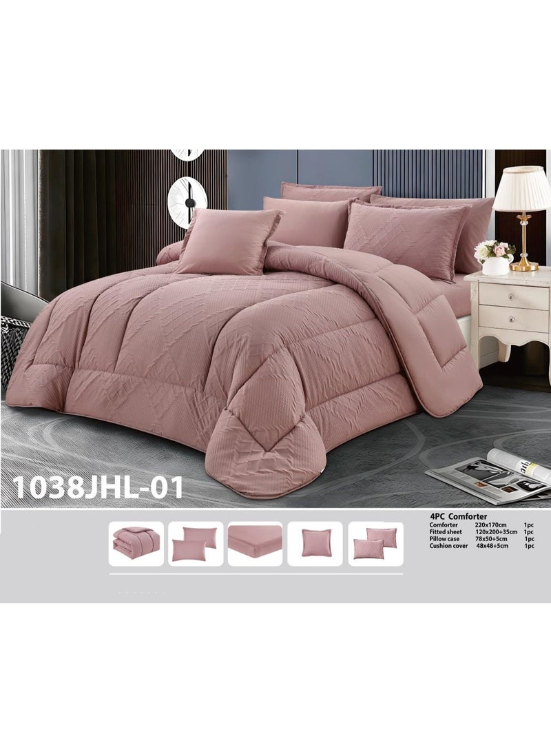 مون مفرش سرير نفر ونصف فاخر 4 قطع – لحاف مبطن 170×220 سم مع شرشف مطاط 120×200 سم وغطاء وسادة ووسادة ديكور - Image 2