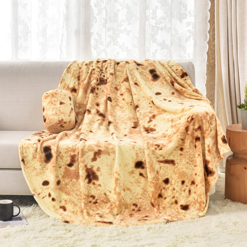 Bnuitland Bnuitland 71/80 Inches Burritos Tortilla Blanket 300GSM Giant Funny Gift Throw with Burrito Pouch Double Sided Realistic Super Soft Taco Food Yellow Blanket Novelty Bed/Sofa Blanket for Adults  - Image 4