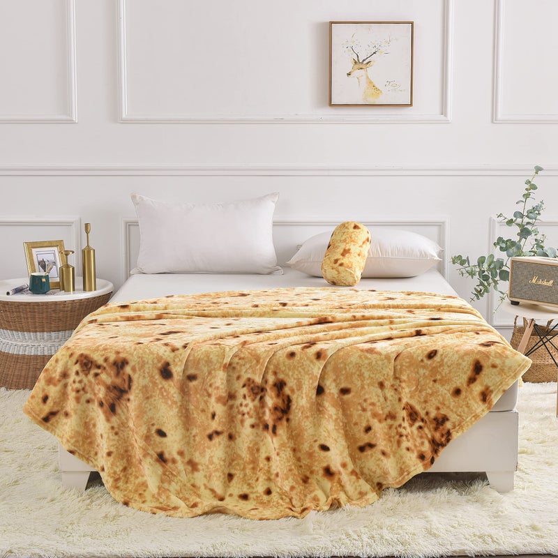 Bnuitland Bnuitland 71/80 Inches Burritos Tortilla Blanket 300GSM Giant Funny Gift Throw with Burrito Pouch Double Sided Realistic Super Soft Taco Food Yellow Blanket Novelty Bed/Sofa Blanket for Adults  - Image 5