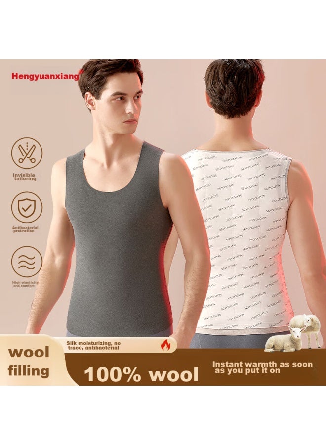 Hengyuanxiang Hengyuanxiang [100% Wool] Men's Thermal Vest, Fleece-lined Thickened Warm Undershirt, Men's Base Layer, Sleeveless Jacket - Image 4