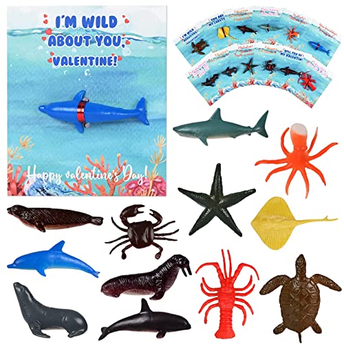 POPGIFTU Valentines Day Gifts for Kids 36 Pack Sea Animal Valentine Cards with Mini Ocean Toys Classroom Exchange Party Favors for Boys Girls - Image 1
