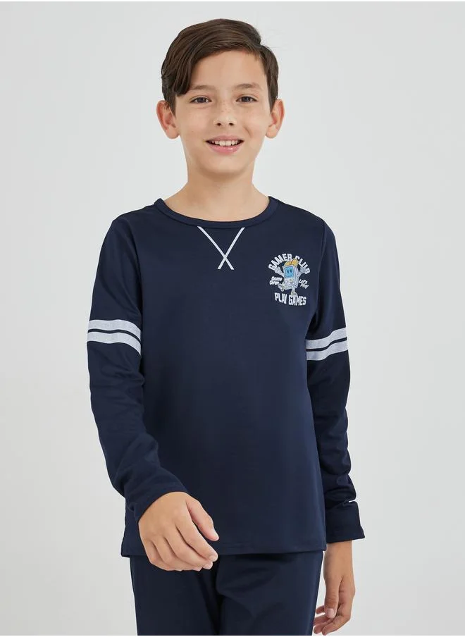 ستايلي Styli Graphic Print Round Neck T-Shirt and Pyjama Set