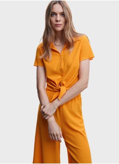 Polo Neck Tie Detail Top