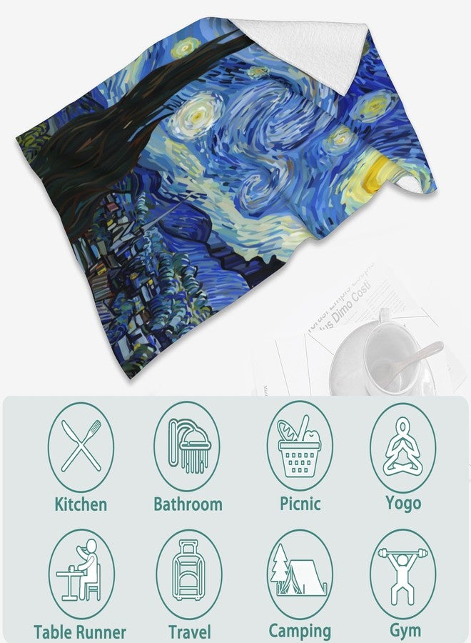 Snowmolle 2 Pack Hand Bath Towel,Van Gogh Starry Night Decorative Bath Towel Set of 2,Fingertip Towel Bathroom Kitchen Towel Set Highly Absorbent SPA Gym Towels 14x28 Inch - Image 4