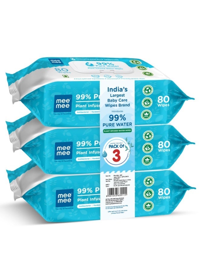 Mee Mee Pure Water Wet Wipes with Lid (240 pcs) – Wet wipes combo | Unscented, Plant Derived | Super Thick wipes | Exrtra Gentle -Pack of 3 | Pack With Lid