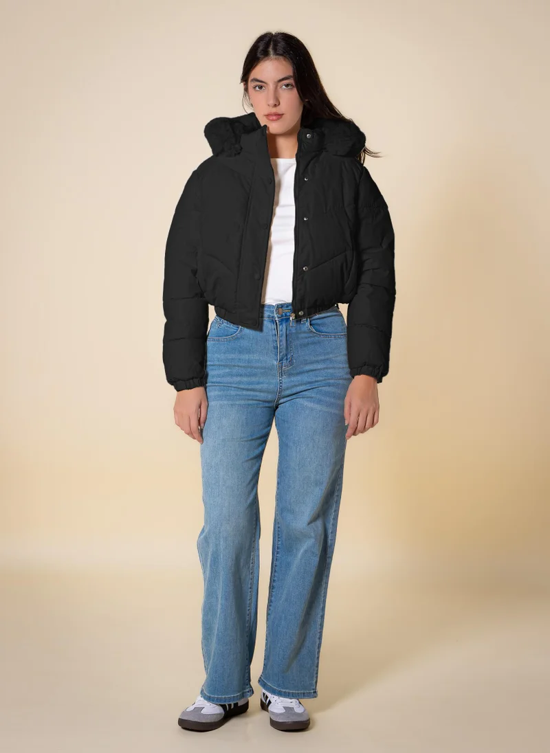 Shapes Black CROP DETAILED PUFFER JACKET for Women | Best Price UAE