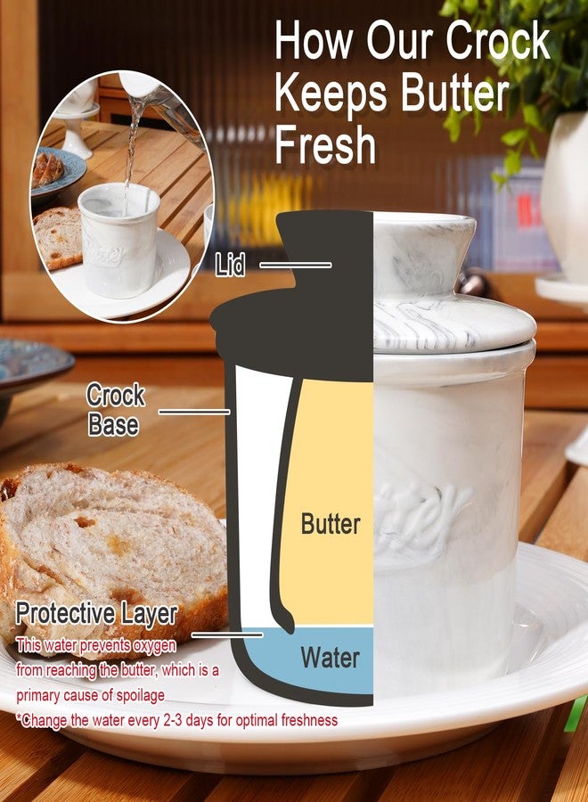 Eichzer Ceramic Butter Crock with Lid, Marbled Butter Keeper for Spreadable Butter, Elegant Butter Dish for Home and Kitchen Decor (White, Black) - Image 4