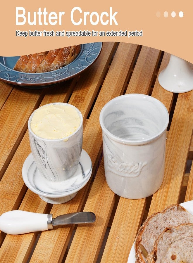 Eichzer Ceramic Butter Crock with Lid, Marbled Butter Keeper for Spreadable Butter, Elegant Butter Dish for Home and Kitchen Decor (White, Black) - Image 2
