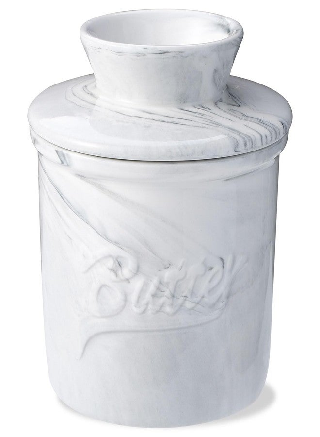 Eichzer Ceramic Butter Crock with Lid, Marbled Butter Keeper for Spreadable Butter, Elegant Butter Dish for Home and Kitchen Decor (White, Black) - Image 1