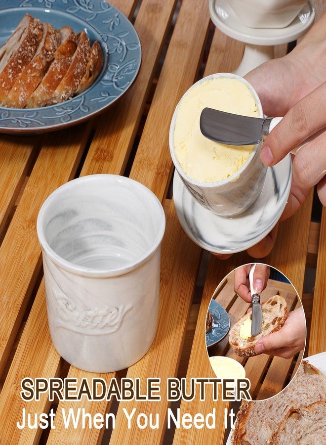 Eichzer Ceramic Butter Crock with Lid, Marbled Butter Keeper for Spreadable Butter, Elegant Butter Dish for Home and Kitchen Decor (White, Black) - Image 5