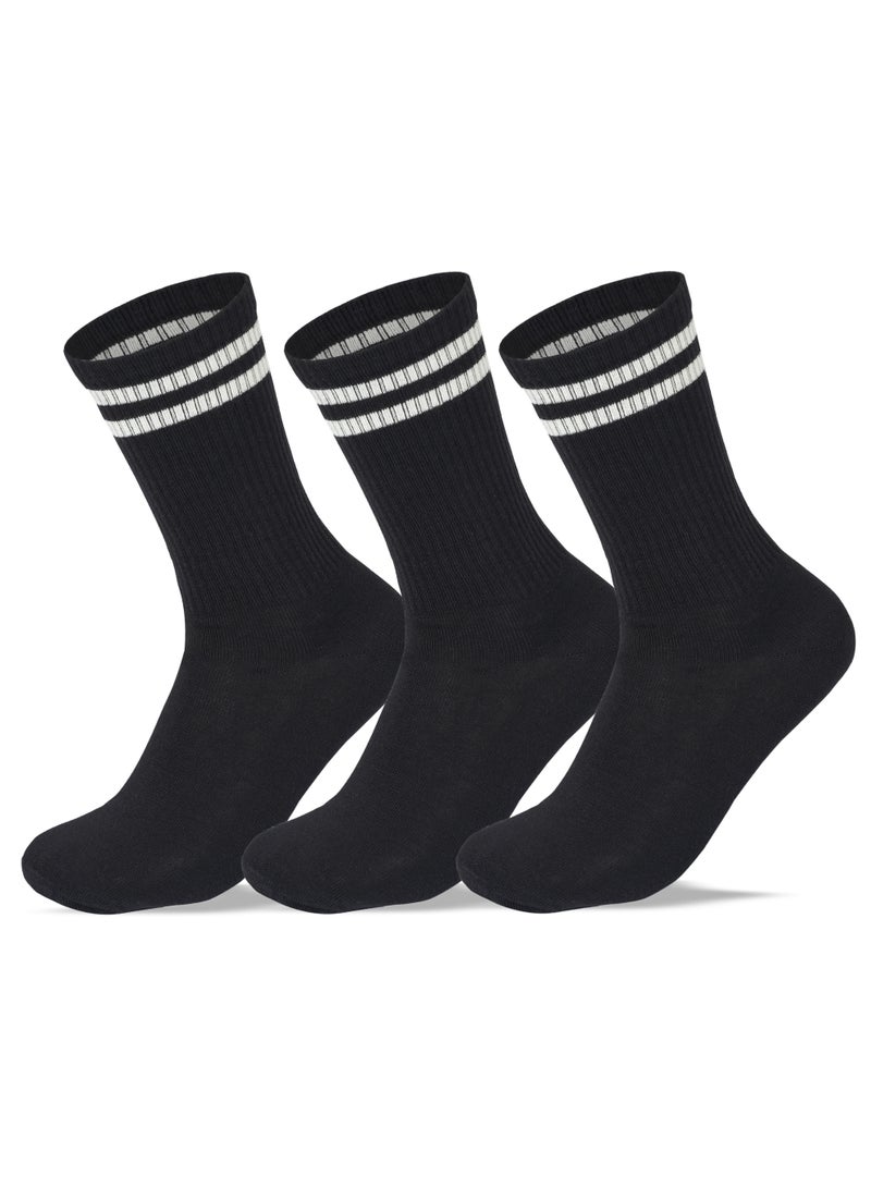 SAM SOCKS Women Set of 3 Long Lycra Stripped Elastic Socks Black - Image 1