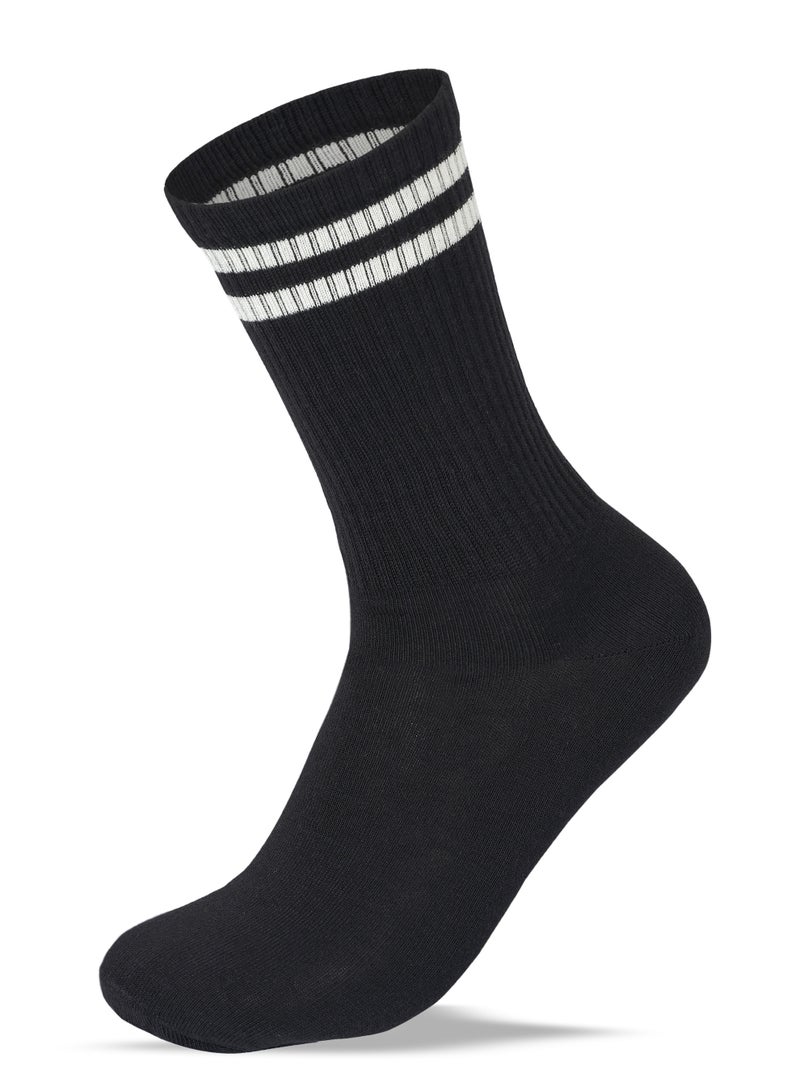 SAM SOCKS Women Set of 3 Long Lycra Stripped Elastic Socks Black - Image 2
