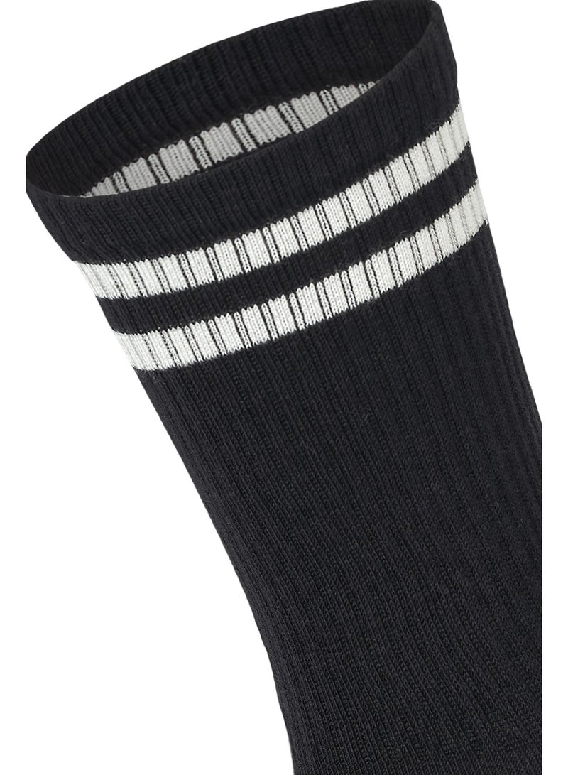 SAM SOCKS Women Set of 3 Long Lycra Stripped Elastic Socks Black - Image 4