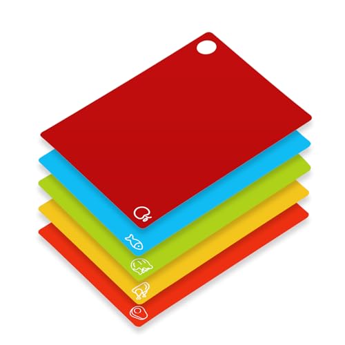 GoodLuck 5 Pieces Flexible Cutting Boards with Hanging Hole, BPA Free Plastic Cutting Boards for Kitchen, Non Slip Cutting Mat for Meat and Vegetables - Image 1