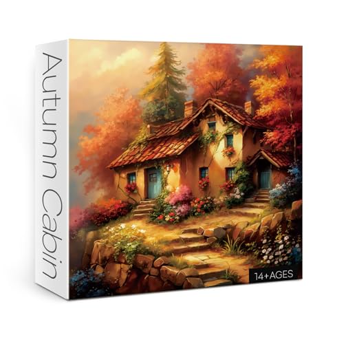 Larkipuzz Vintage Cabin Landscape Puzzles for Adults 1000 Pieces Beautiful House Autumn Jigsaw Puzzle Impossible Sunset Art Puzzles - Image 1