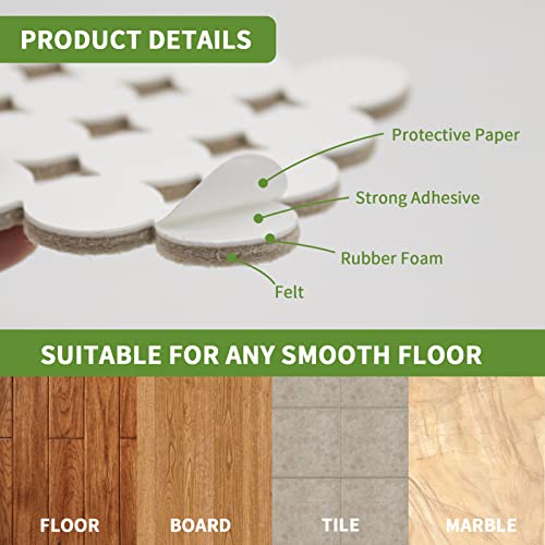 COVERCORNER Felt Furniture Pads for Hardwood Floors 48 PCS, Furniture Pads, Floor Protectors for Hardwood Floors, Felt Pads for Furniture, Round, Beige - Image 2