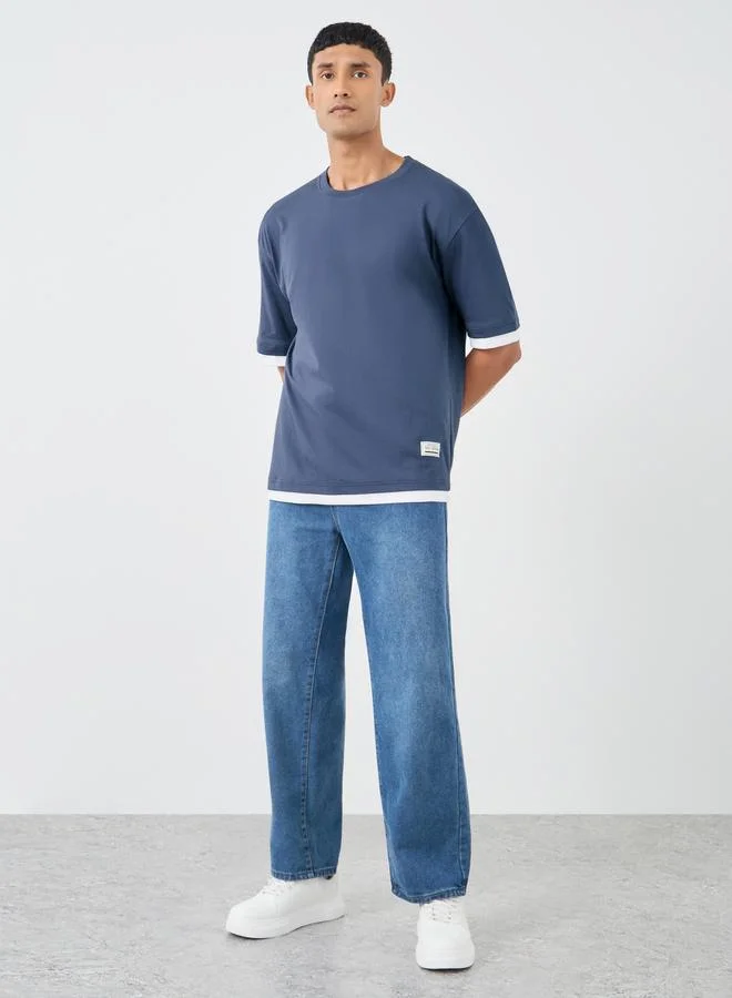 ستايلي تيشيرت أوفر سايز قطن نقي بتفاصيل متباينة