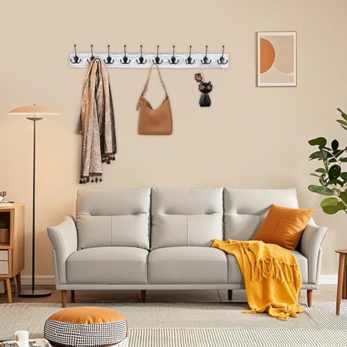 IBosins 34'' Coat Rack Wall Mount with 10 Tri-Hooks, Heavy Duty, Vintage White Color Wood Coat Hanger, Rustic Coat Hooks Rail for Entryway Living Room Coat Scarf Bag Towel Hat - Image 4