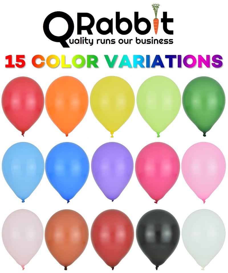 QRabbit 100 Pack 12" Party Balloons, Premium Quality Extra Thick Latex Balloons for Helium or Air Use, 15 Assorted Bright Rainbow Colors for Wedding Birthday Graduation Christmas Party Decoration - Image 3