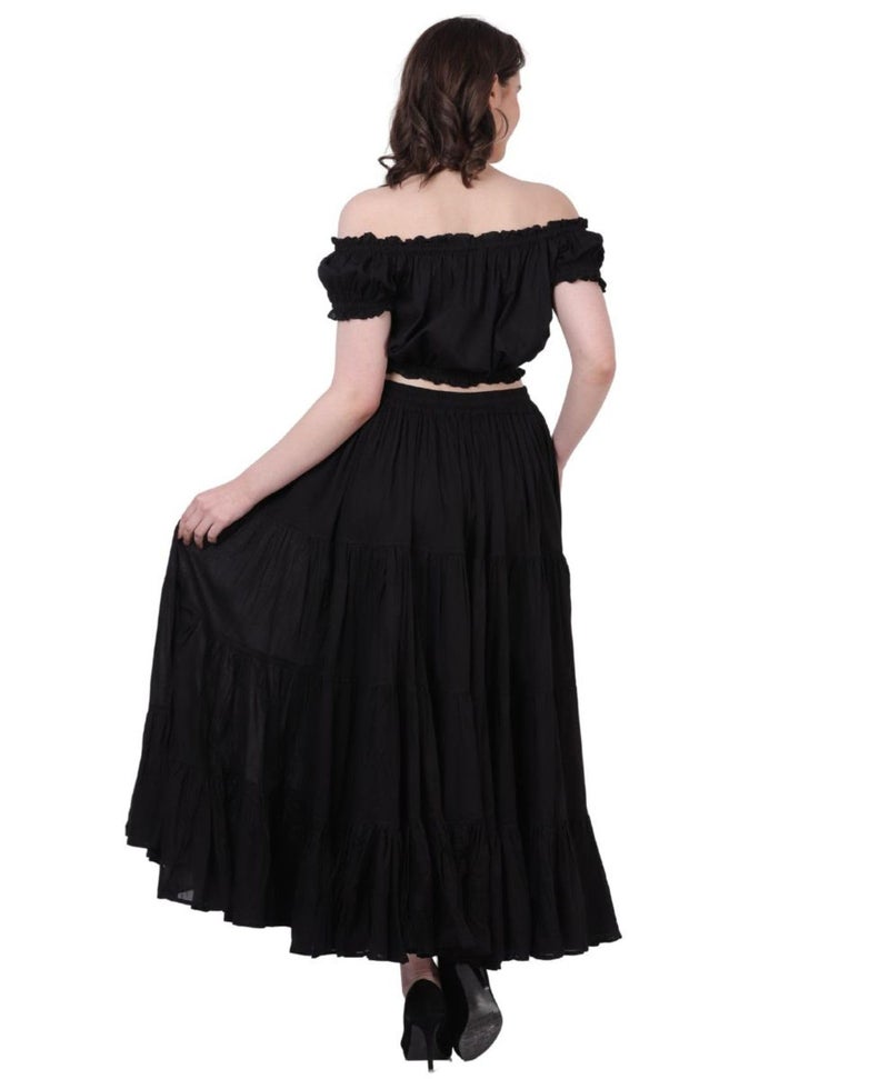 Wevez® Women's Plus Size Gypsy 25 Yard Long Flowy Solid Color Renaissance fair Skirt (Black) - Image 5