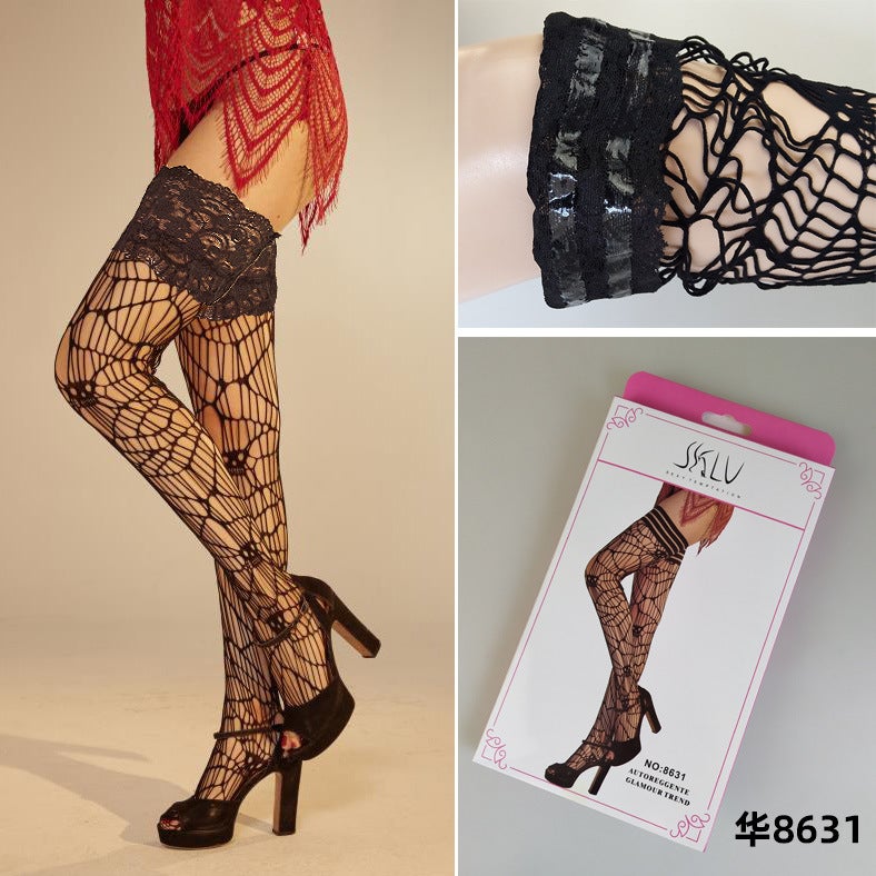 Style Long Tube Abstract Jacquard Socks 8631 Lace High Tube Net Stockings Over-The-Knee Socks Thigh Jacquard Socks - Image 1