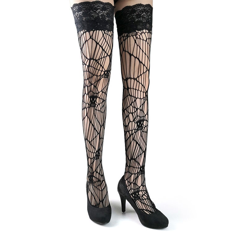 Style Long Tube Abstract Jacquard Socks 8631 Lace High Tube Net Stockings Over-The-Knee Socks Thigh Jacquard Socks - Image 4
