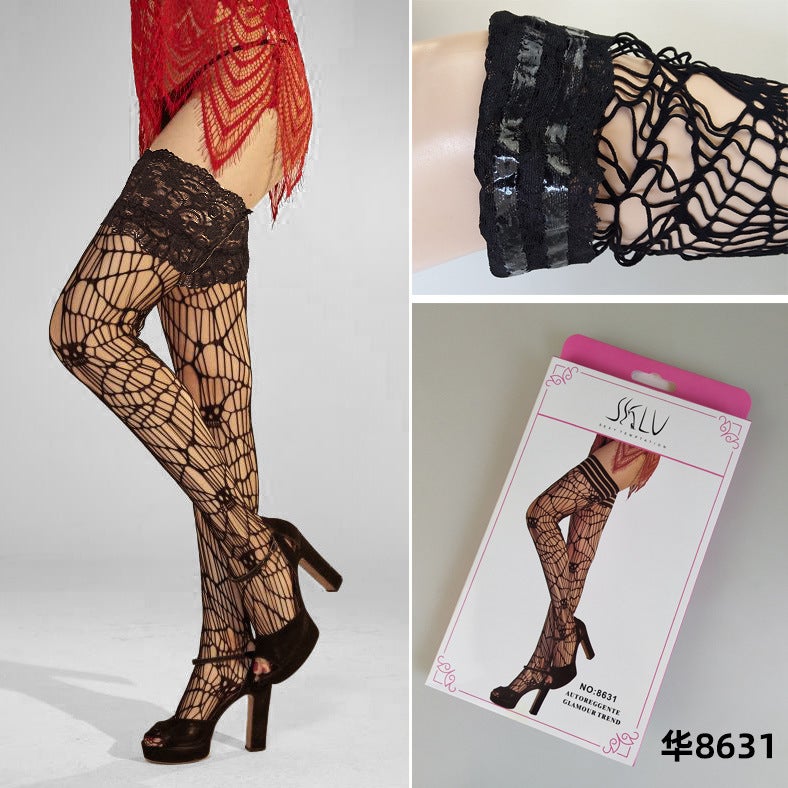 Style Long Tube Abstract Jacquard Socks 8631 Lace High Tube Net Stockings Over-The-Knee Socks Thigh Jacquard Socks - Image 2