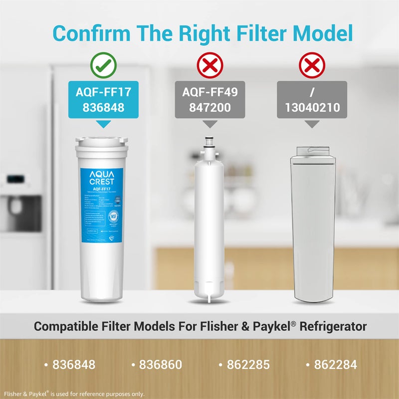AquaCrest فلتر مياه الثلاجة AQUA CREST 836848، بديل لـ Fisher & Paykel® 862285، 836860، 862284، PS2067635، EFF-6017A، E522، E402، E442، عبوة من 3 (قد يختلف التعبئة) - Image 2
