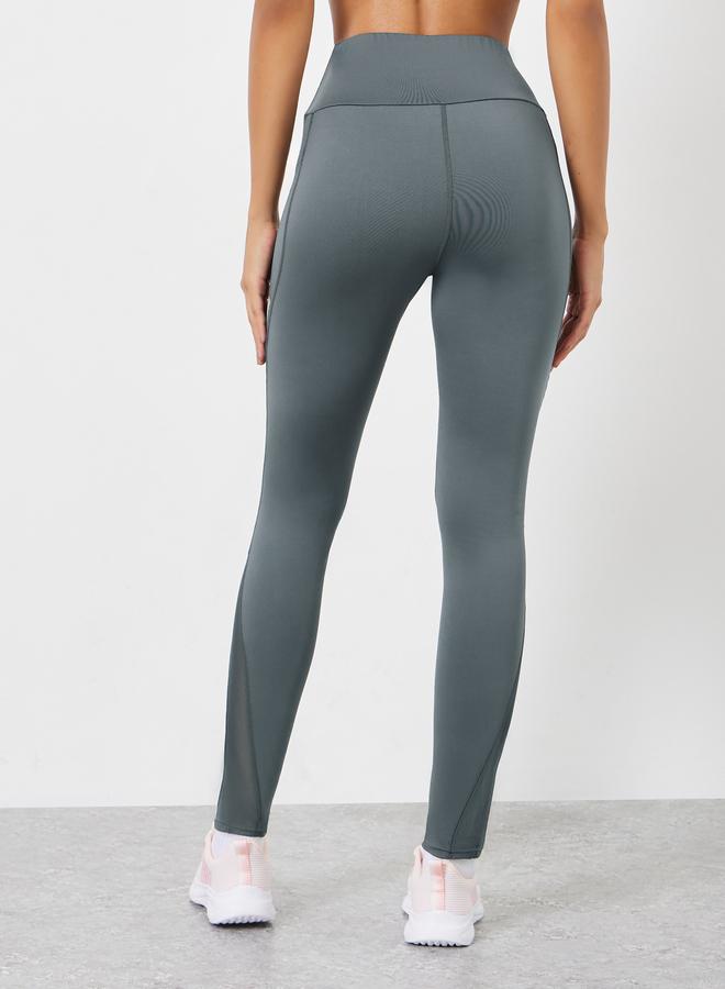 Styli Active Reflector Striped Pocket Detail Calf Mesh 7/8 Leggings - Image 5
