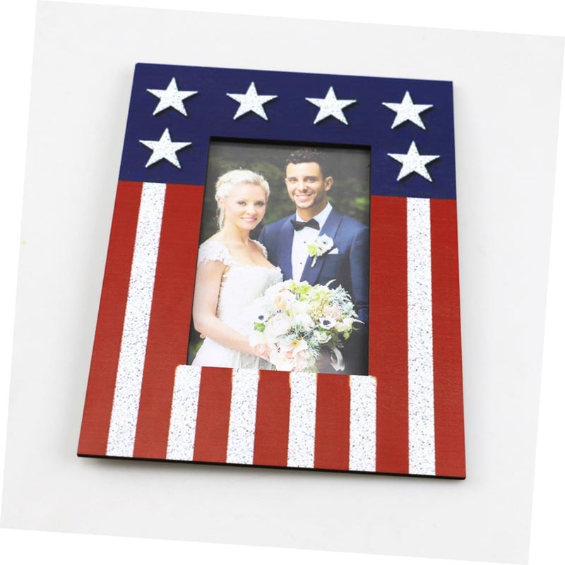 Ciieeo Independence Day Photo Frame Desktop Decoration, American Flag Picture Holder for Tabletop Display, Red White Blue Photo Holding Frame for Home Décor and Holiday Celebrations - Image 3