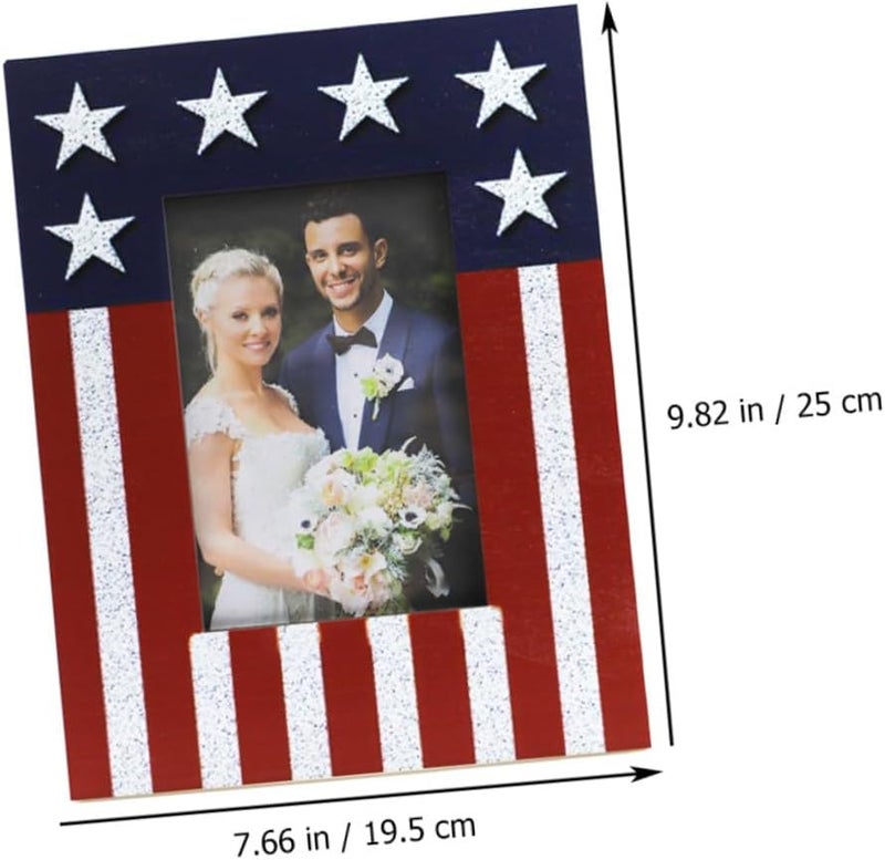 Ciieeo Independence Day Photo Frame Desktop Decoration, American Flag Picture Holder for Tabletop Display, Red White Blue Photo Holding Frame for Home Décor and Holiday Celebrations - Image 2