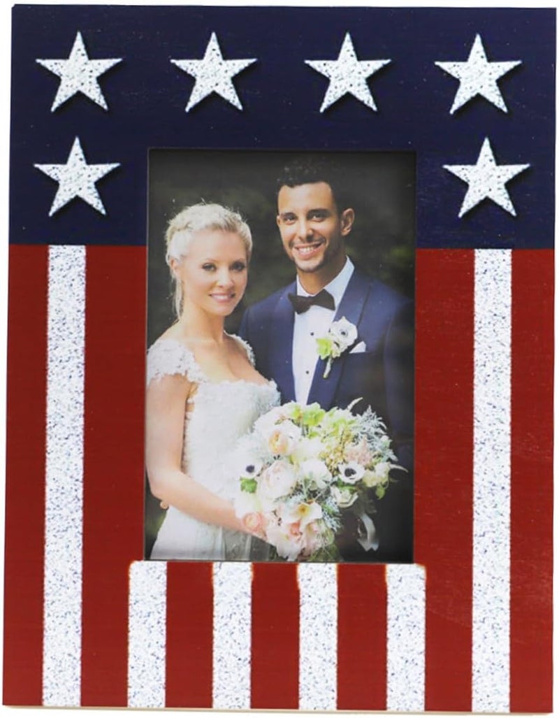 Ciieeo Independence Day Photo Frame Desktop Decoration, American Flag Picture Holder for Tabletop Display, Red White Blue Photo Holding Frame for Home Décor and Holiday Celebrations - Image 1