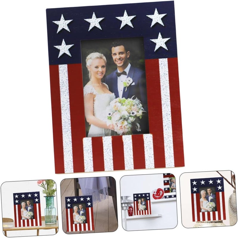 Ciieeo Independence Day Photo Frame Desktop Decoration, American Flag Picture Holder for Tabletop Display, Red White Blue Photo Holding Frame for Home Décor and Holiday Celebrations - Image 5