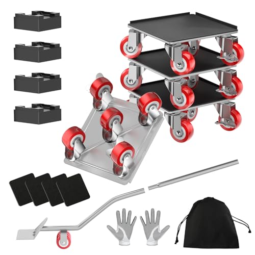 LOYAL TIGER 1500LBS Heavy Duty Furniture Dolly Movers Set with Lifter, 5-Wheel Carbon Steel Moving Rollers with Locking Casters for Refrigerator, Washer, Sofa & Cabinet(5.4 Inch, Silvery) - Image 1