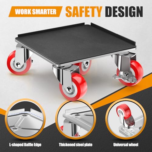 LOYAL TIGER 1500LBS Heavy Duty Furniture Dolly Movers Set with Lifter, 5-Wheel Carbon Steel Moving Rollers with Locking Casters for Refrigerator, Washer, Sofa & Cabinet(5.4 Inch, Silvery) - Image 4