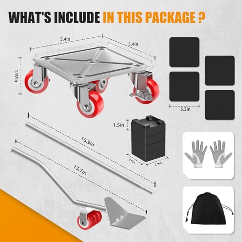 LOYAL TIGER 1500LBS Heavy Duty Furniture Dolly Movers Set with Lifter, 5-Wheel Carbon Steel Moving Rollers with Locking Casters for Refrigerator, Washer, Sofa & Cabinet(5.4 Inch, Silvery) - Image 2