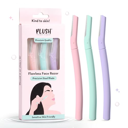 Plush Flawless Reusable Face Razor for Woman (Pack of 3) | Eyebrow & Facial razor with Single German Steel Blade | Instant & Painless Hair Removal for Upper Lips, Forehead, Sideburns | Prevents Cuts & Burns - Image 1
