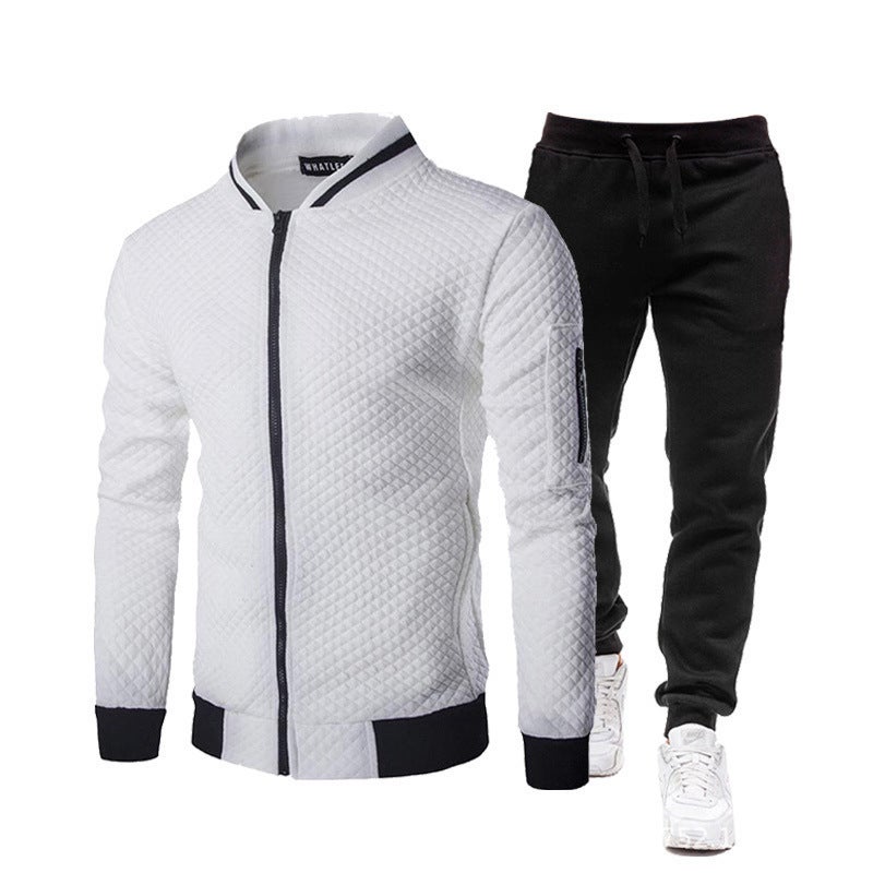 Mens Zip-Up Fleece Sweatsuit Set Autumn Winter red - Image 2